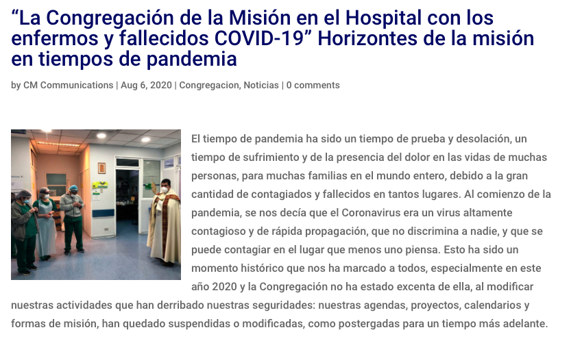 Destacan servicio de misioneros, en Hospital, a enfermos de Covid-19